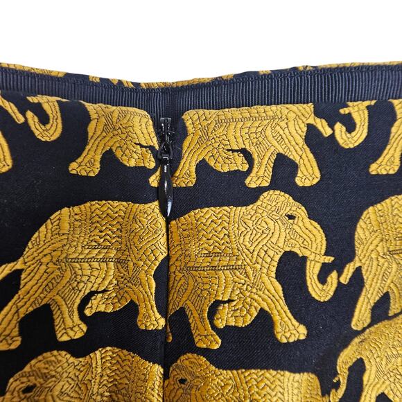 J Crew Skirt Jacquard Skirt Mini Skirt Women 0 Black Gold Elephant Pencil Skirt - Picture 7 of 7